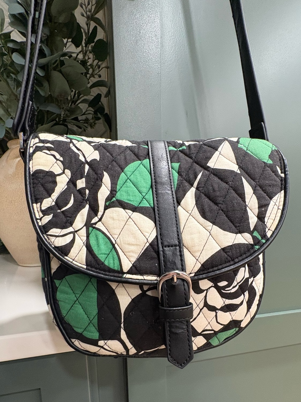 Vera Bradley Slim Saddle Bag in the Imperial Rose pattern, retired style